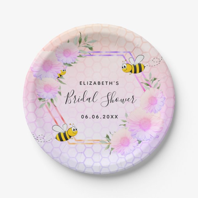 Assiettes En Carton Douche de mariée rose violet future mariée  (Devant)