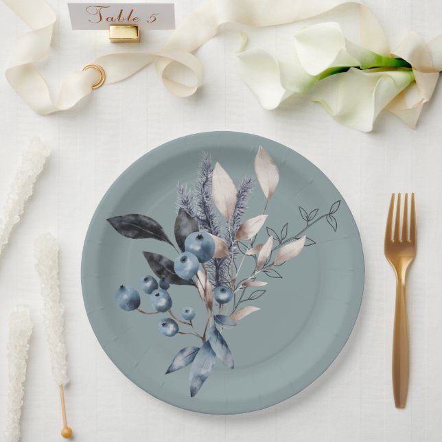 Assiettes En Carton Douche Delft Blue Blueberries (Mariage)
