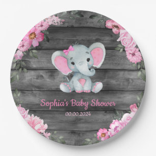 Assiettes En Carton Douche Eléphante Fille Papier Rose Floral