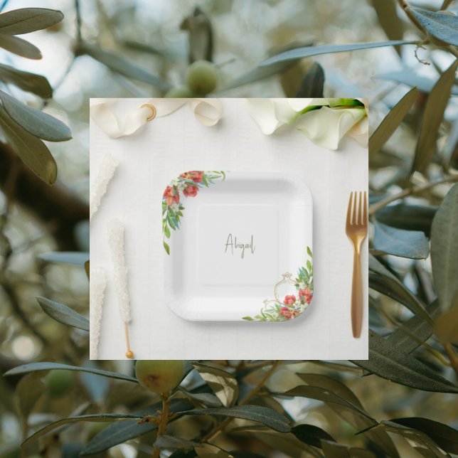 Assiettes En Carton Douche Fleurie Rouge Grenade de Toscane (Créateur téléchargé)