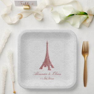 Assiettes En Carton Douche Mariage damassé Tour Eiffel Rouge