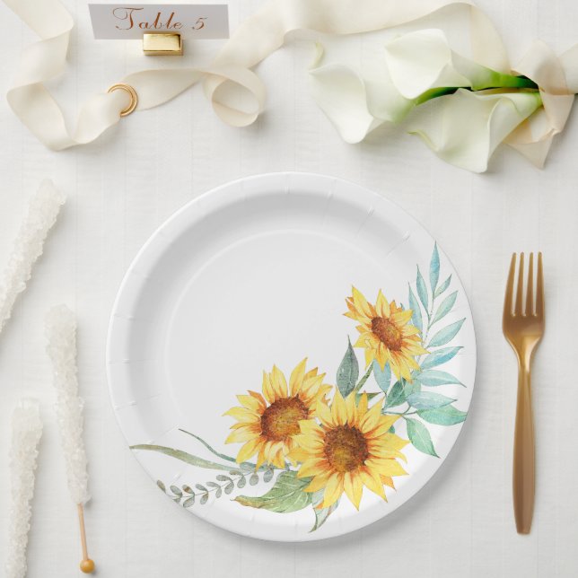 Assiettes En Carton Douche nuptiale de tournesol (Mariage)