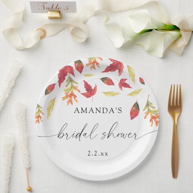 Assiettes En Carton Douche nuptiale feuille en chute (Mariage)