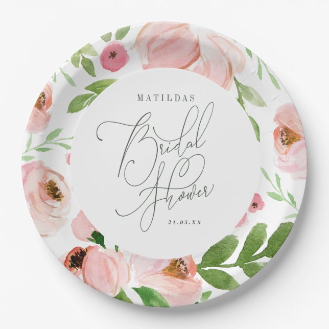 Assiettes En Carton Douche nuptiale florale (Devant)