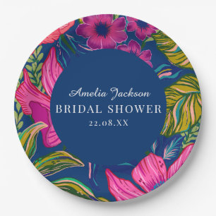 Assiettes En Carton Douche nuptiale florale et botanique bleu