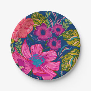 Assiettes En Carton Douche nuptiale florale et botanique bleu