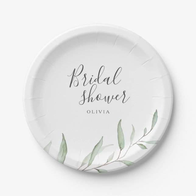 Assiettes En Carton Douche nuptiale rustique verte minimale (Devant)
