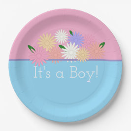 Assiettes En Carton Douche pour bébé personnalisée, rose floral et ble