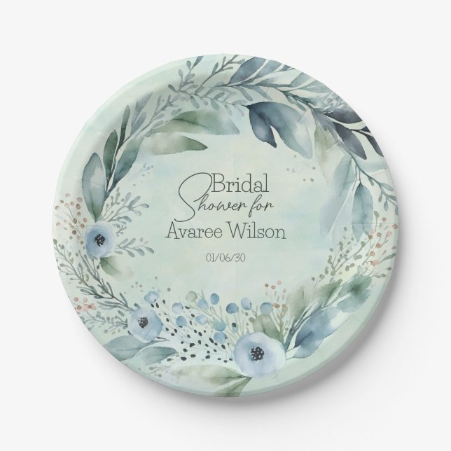 Assiettes En Carton Douche turquoise bleu aquarelle (Devant)