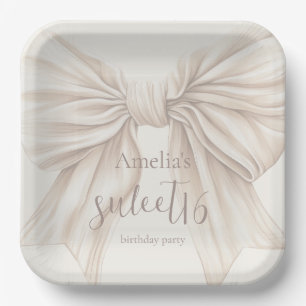 Assiettes En Carton Doux 16 Bow Beige Aquarelle