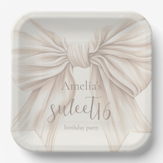 Assiettes En Carton Doux 16 Bow Beige Aquarelle (Recto)