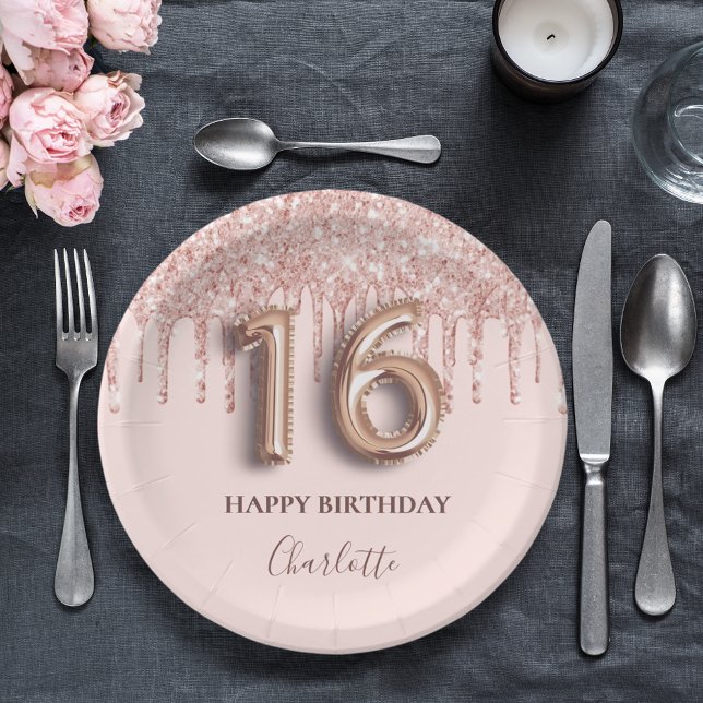 Assiettes En Carton Doux 16 gouttes roses d'or rose (Créateur téléchargé)