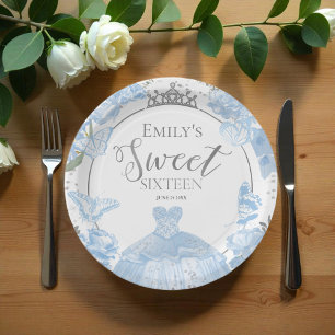 Assiettes En Carton Doux 16 Plaques en papier Papillon Dusty Robe bleu