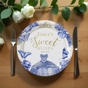 Assiettes En Carton Doux 16 Plaques en papier Papillon Robe Bleue Roya