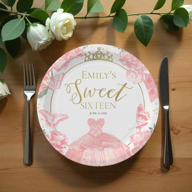 Assiettes En Carton Doux 16 Plaques en papier Papillon Rosé Rosée Rosé (Créateur téléchargé)