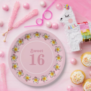 Assiettes En Carton Doux 16 & Plumeria Fleurs sur rose
