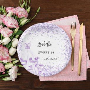 Assiettes En Carton Doux 16 robe violette blanche