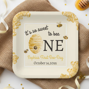 Assiettes En Carton Doux d'être un premier anniversaire aquarelle abei
