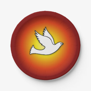 Assiettes En Carton Dove de confirmation avec or, Red Rays