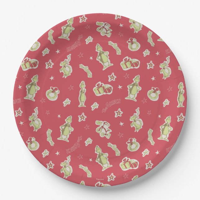 Assiettes En Carton Dr Seuss | Grinch | Motif de Noël rouge (Devant)