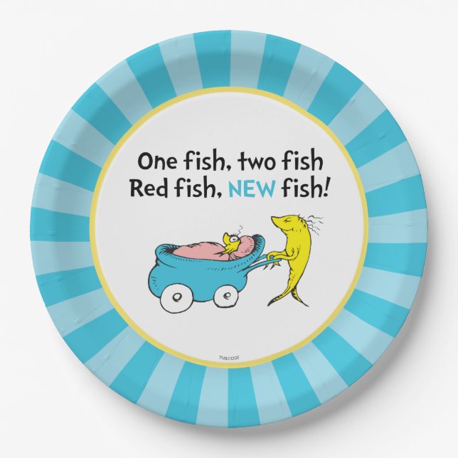 Assiettes En Carton Dr Seuss | Un poisson - Baby shower garçon (Devant)
