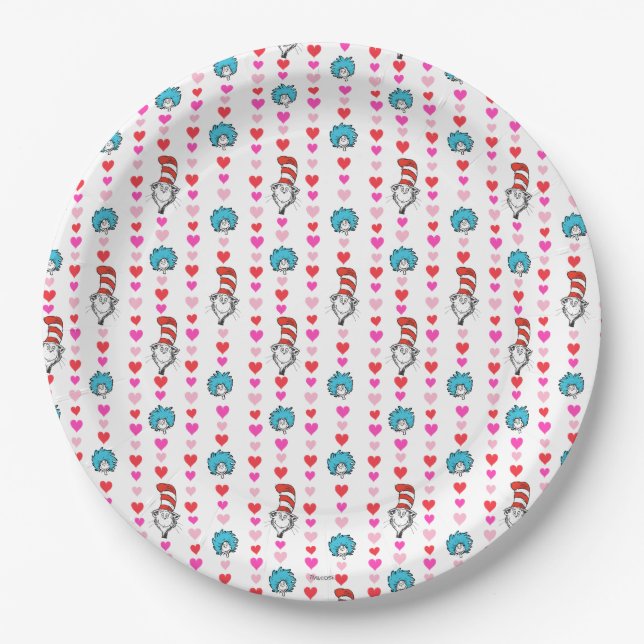Assiettes En Carton Dr. Seuss Valentine | Chat dans le Motif Coeur Cas (Devant)