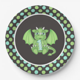 Assiettes En Carton Dragon 1er Plaques d'anniversaire Vert/Bleu/Gris