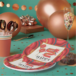 Assiettes En Carton Dragon 2024 Jour de l'An chinois rouge