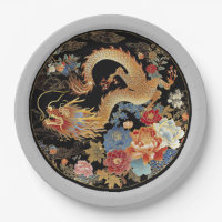 Dragon asiatique et fleurs de pivoines