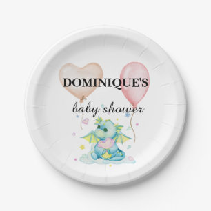 Assiettes En Carton Dragon au coeur - Baby shower