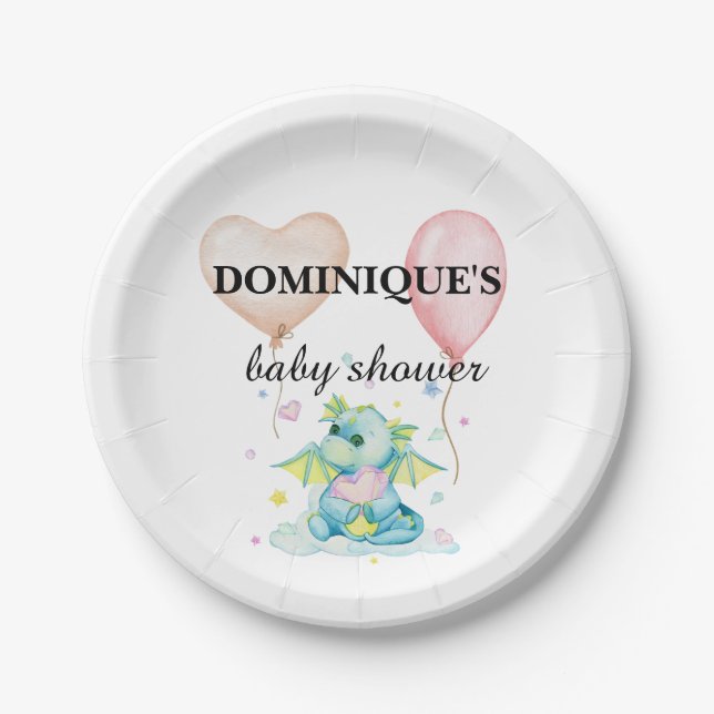 Assiettes En Carton Dragon au coeur - Baby shower (Devant)