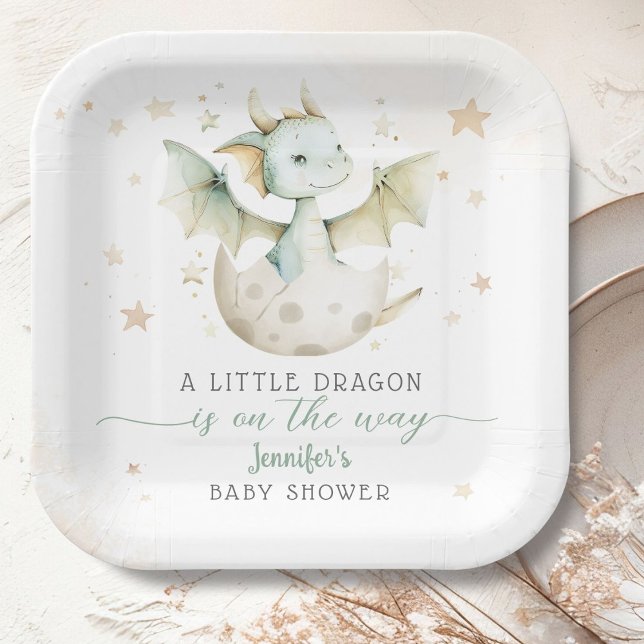 Assiettes En Carton Dragon Baby shower Cute Boy Green Dragon (Créateur téléchargé)