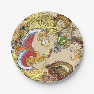 Assiettes En Carton Dragon chinois et phoenix