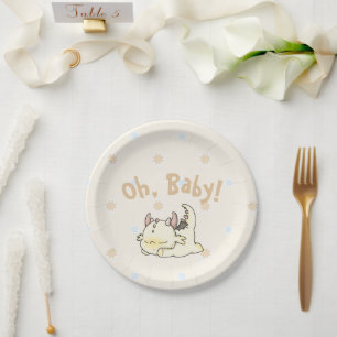 Assiettes En Carton Dragon de bébé rose jaune pastel