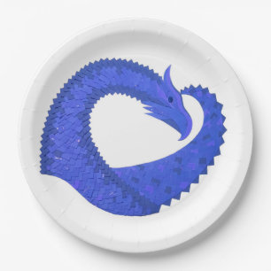 Assiettes En Carton Dragon de coeur bleu sur blanc