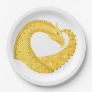 Assiettes En Carton Dragon de coeur jaune sur blanc