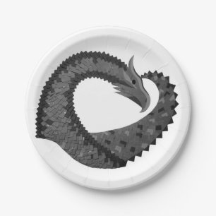 Assiettes En Carton Dragon de coeur noir sur blanc