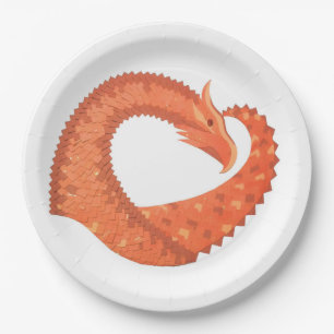 Assiettes En Carton Dragon de coeur orange sur blanc