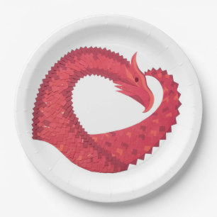 Assiettes En Carton Dragon de coeur rouge en blanc
