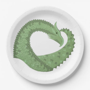 Assiettes En Carton Dragon de coeur vert olive blanc