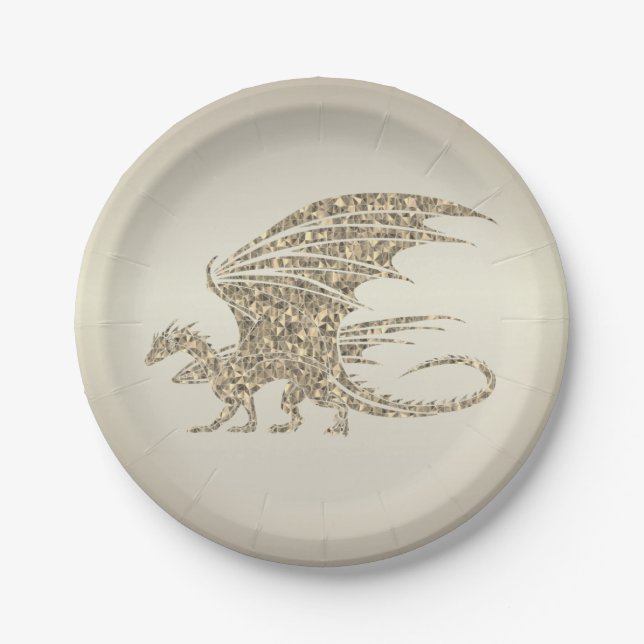 Assiettes En Carton Dragon de mosaïque Extraordinaire Golden (Devant)