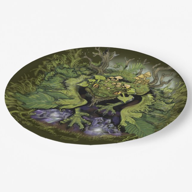 Assiettes En Carton Dragon de mousse de mousse de feuillage forestier (Angle)