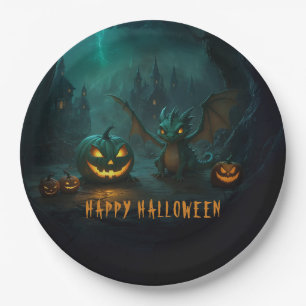 Assiettes En Carton Dragon d'Halloween mignon avec Citrouilles effraya