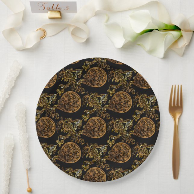 Assiettes En Carton Dragon d'or (Mariage)