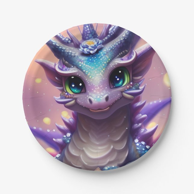 Assiettes En Carton Dragon fille bleue (Devant)