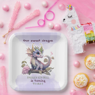 Assiettes En Carton Dragon fille de trois ans