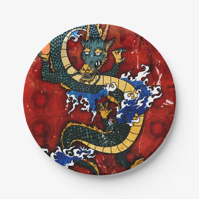 Assiettes En Carton Dragon japonais (Devant)