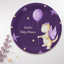Assiettes En Carton Dragon mignon avec Baby shower de fille violet bal