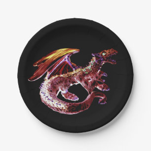Assiettes En Carton Dragon Rouge Rubis Mythique Envoûtant Épique