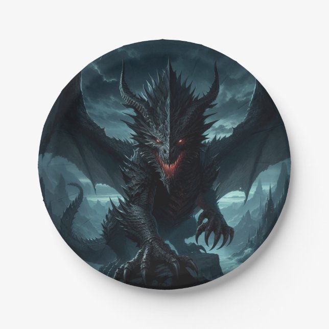 Assiettes En Carton Dragon sombre et médiéval (Devant)